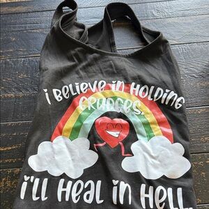 Black Graphic Tank Top with Rainbow Heart Print